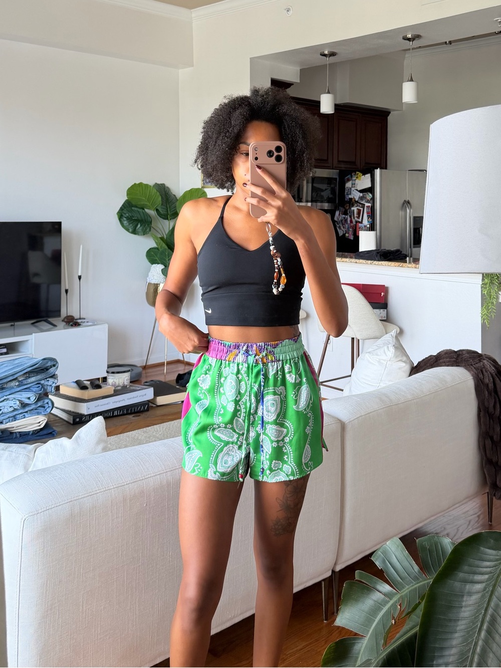 Zara Green Paisley Women’s Elastic-Waist Shorts